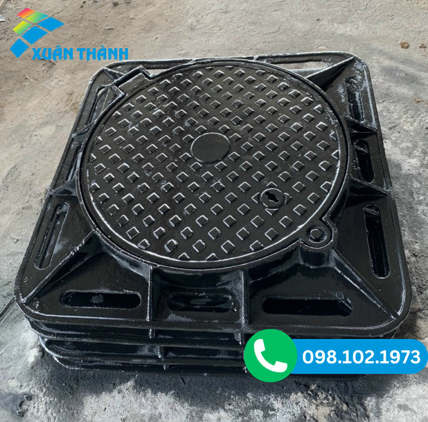 Nắp hố ga bằng gang khung âm nắp tròn Xuân Thành